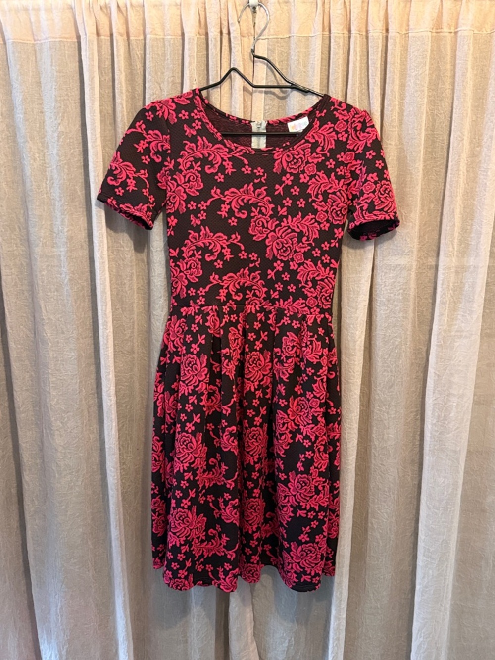 LuLaRoe Black Dress with Bold Hot Pink Floral Print